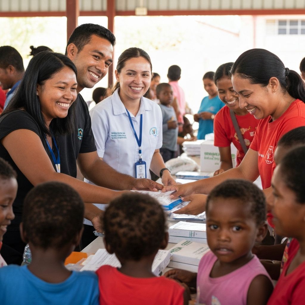 Equipe social apoiando comunidades em ação de desenvolvimento humano